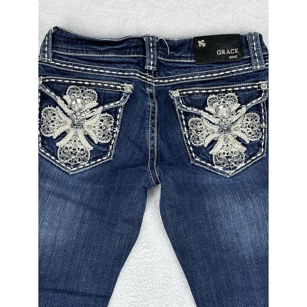 Grace In LA Jeans Womens Capri Flap Pockets Low Rise Embroidered Jeans Size 26